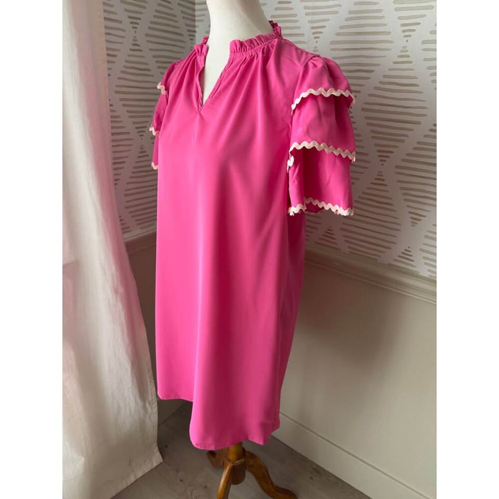 Jess Lea Women’s Large Pink Kersten Ric Rac Ruffle Shift Dress - Picture 3 of 7